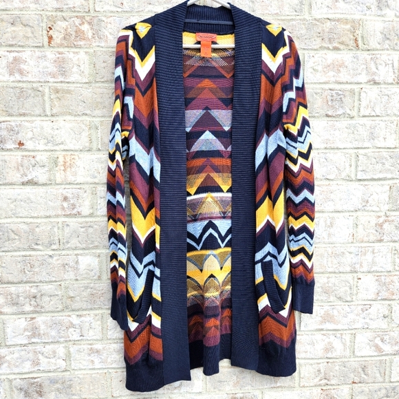 MISSONI for Target Multicolor Zigzag Knit Open Front Long Cardigan Sweater Mediu - Picture 1 of 10